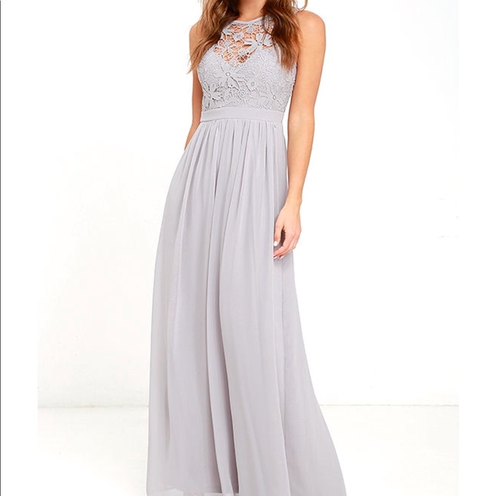 Lulu’s gray bridesmaids maxi dress